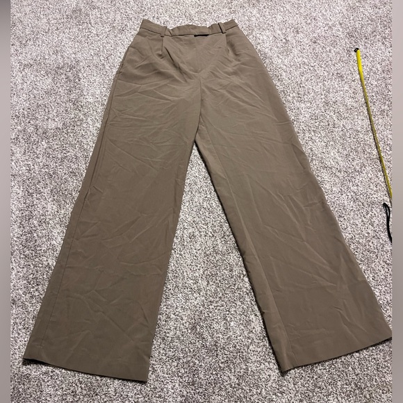 Zara Taupe Wide Leg Trousers High Rise Dress Pants Size S - Picture 4 of 11